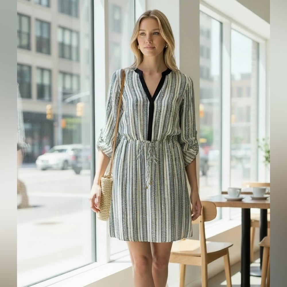 H&M Black and White Striped Long Sleeve Dress